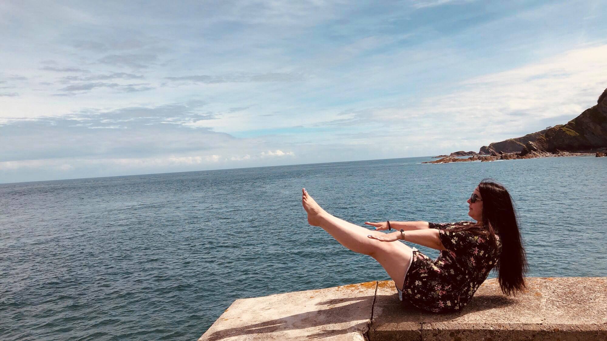 Vanessa showing her balance skills in Cornwall